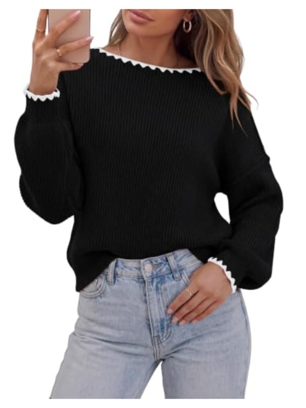 Oversized Ribbed Knit Long Sleeve Pullover Sweater Loose Fit Casual